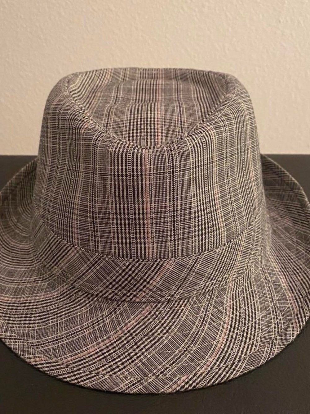 Vintage Black and White Plaid Fedora Hat